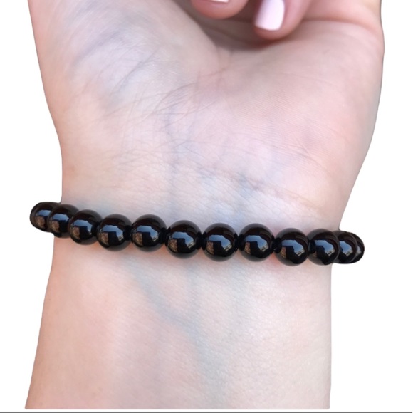 Evil Eye black agate Beaded stretch Bracelet - Picture 7 of 16